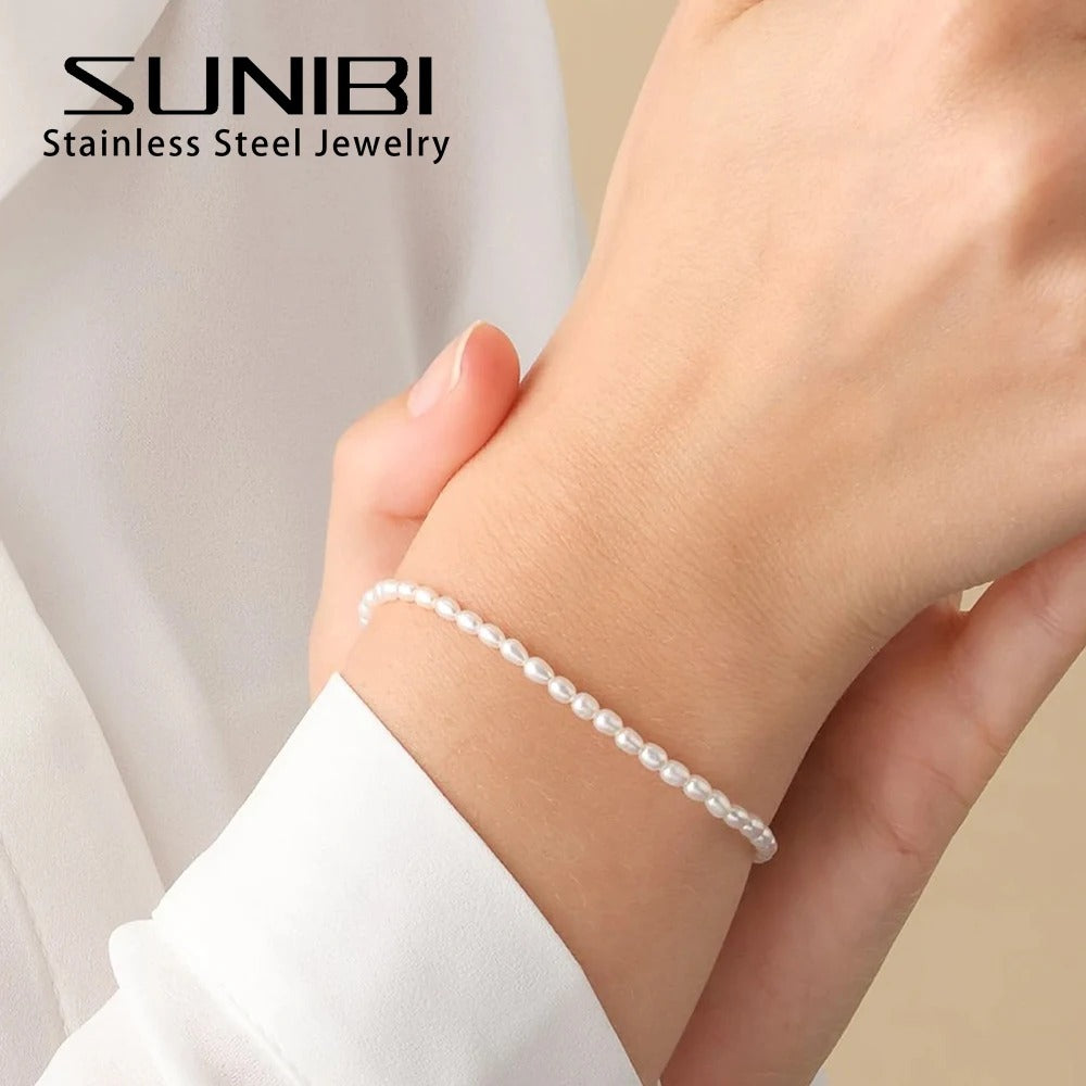 Vintage 3MM Imitation Pearl Bracelet – Women’s Stainless Steel Chain Fashion Jewelry Gift Wholesale