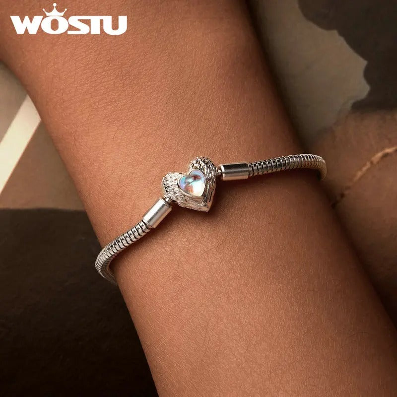 WOSTU 925 Sterling Silver Heart Guardian Bracelet – Women’s DIY Charm Bangle Jewelry Gift FNB163