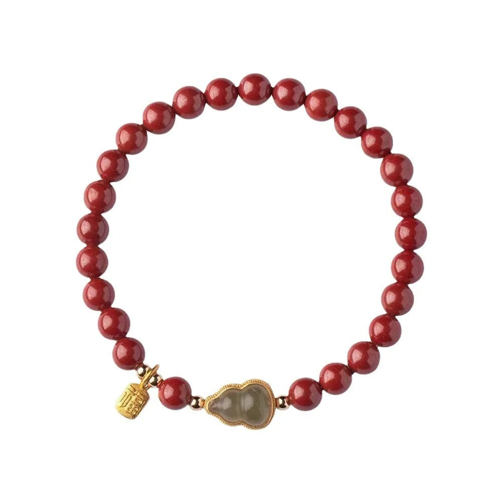 Authentic Natural Cinnabar Jade Gourd Bracelet & Necklace – Spiritual Pandora Style Jewelry Gift