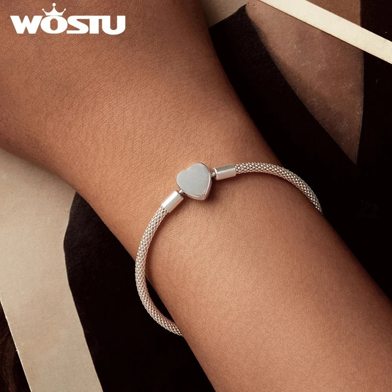 WOSTU 925 Sterling Silver Heart Basic Bracelet – Oxidized Silver Women’s Bangle Fine Jewelry Birthday & Daily Gift
