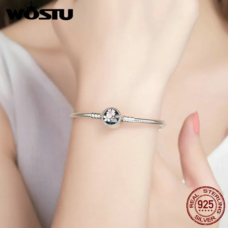 WOSTU 925 Sterling Silver Poetic Blooms Bracelet – Women’s Bangle Fit DIY Charms & Beads Original Jewelry Gift FBS919