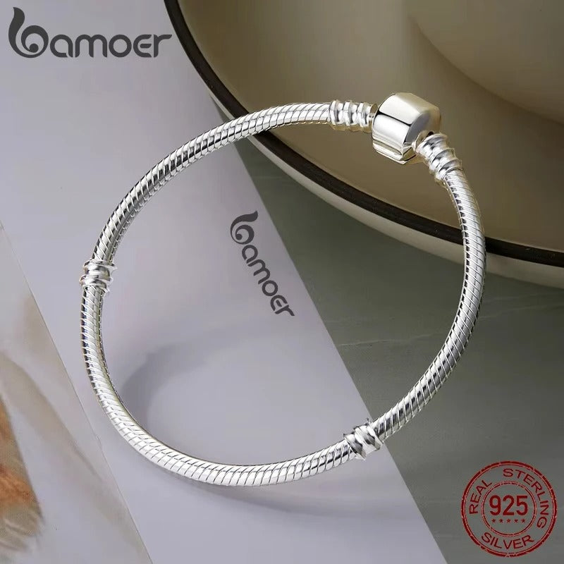 Bamoer Authentic 925 Sterling Silver Snake Chain Bangle & Bracelet for Women – Luxury Jewelry Gift 17–22CM (PAS902)