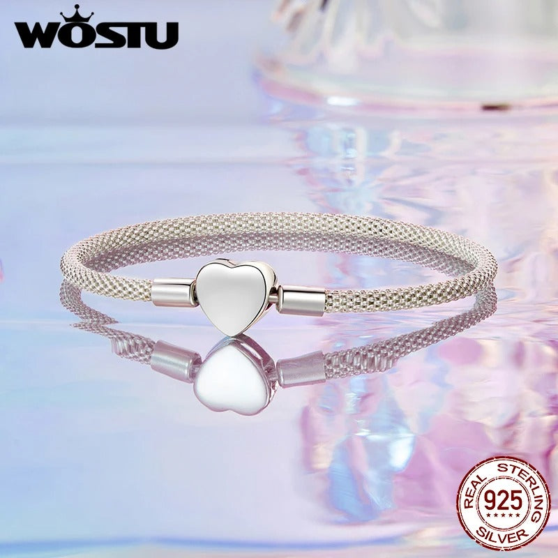 WOSTU 925 Sterling Silver Vintage Rose Flower Heart Bangle – Love Charm Bracelet for Women Valentine & Mother’s Day Gift