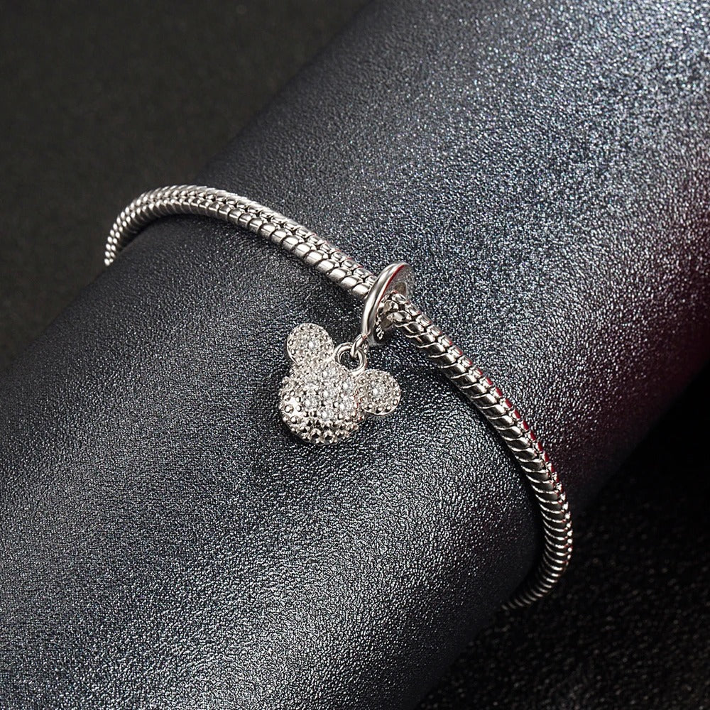 Cute Girl 925 Sterling Silver Mickey Bracelet – Simple Fashion Snake Chain Bangle for Teen & Women Charm Jewelry Gift