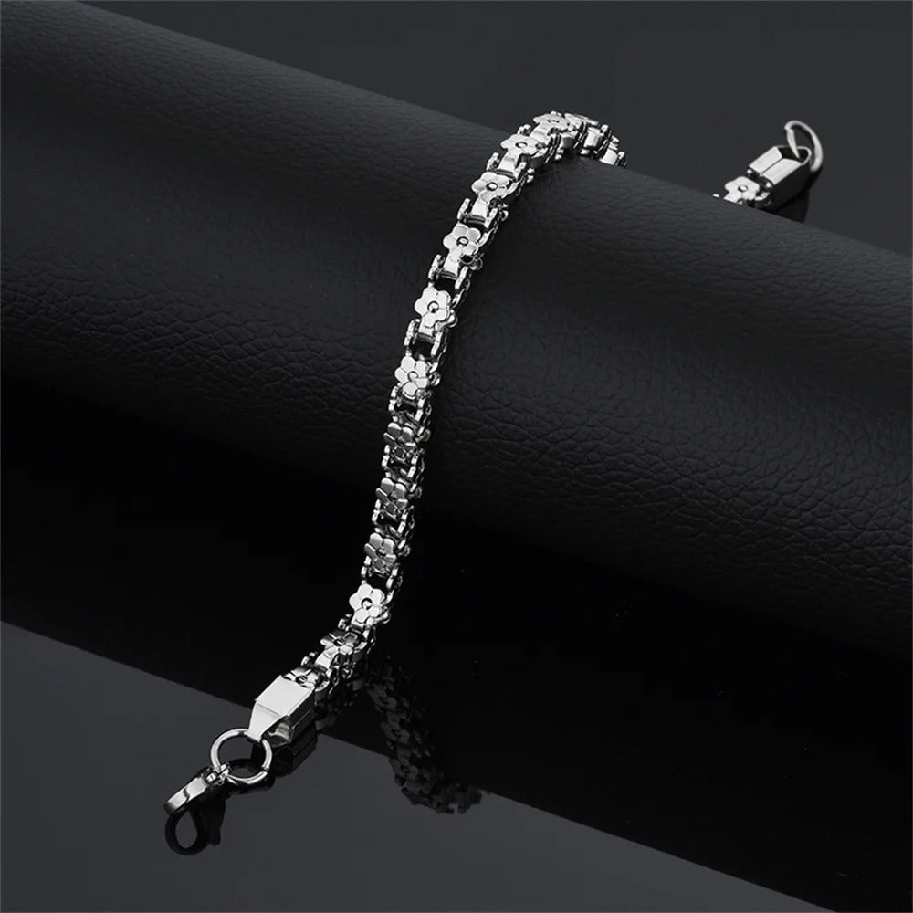 Punk Flower Box Chain Bracelet for Women – Gold & Silver Stainless Steel Chain Link Jewelry 2025