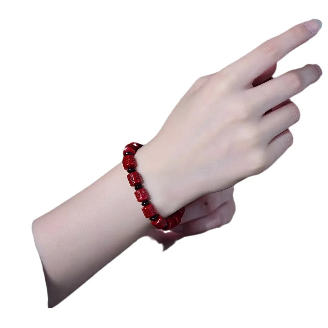 Unisex Six-Character Mantra Cinnabar Bracelet – Spiritual Bead Charm Bracelet, Pandora Style Unisex Jewelry Gift