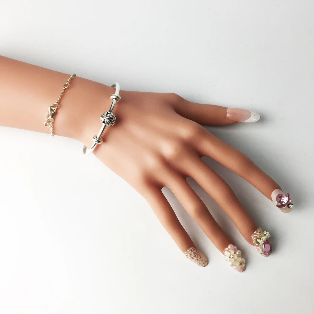 925 Sterling Silver Bracelet Bangle – Bead & Charm Carrier Karma Jewelry Gift for Women & Men