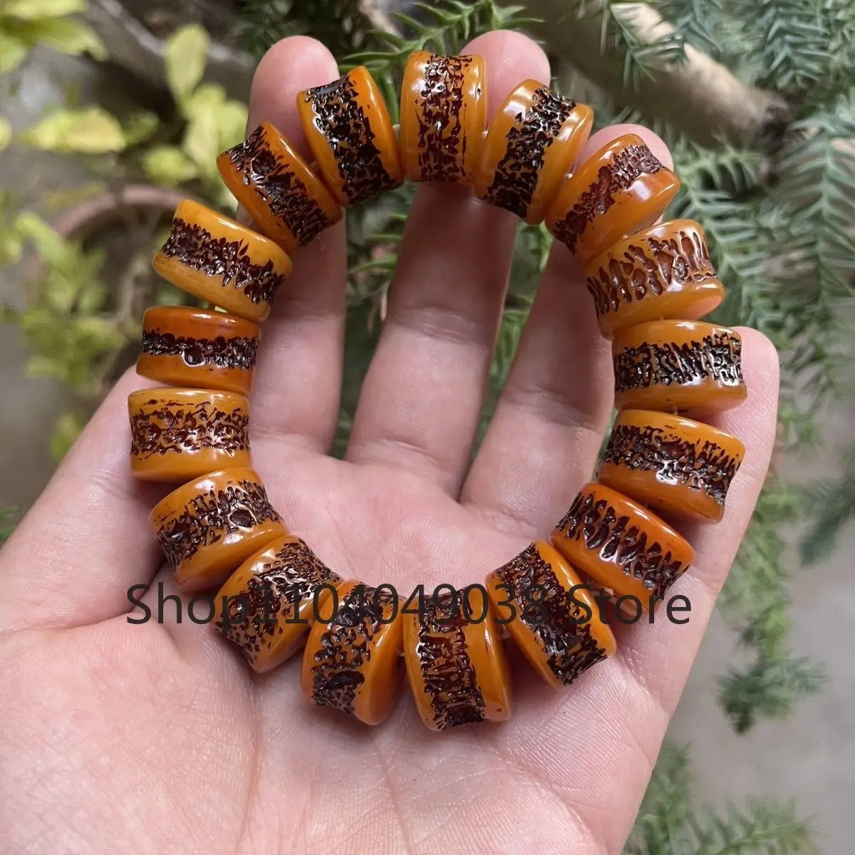 Natural Amber Beeswax Abacus Beaded Bracelet – Handmade Men’s Jewelry Gift, Fashion Pandora Style Charm Bracelet