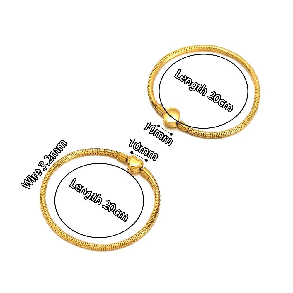 1pc DIY Stainless Steel Bracelet Bangle for Women – Gold Heart Clasp, Fits Pandora Style Charms & Beads