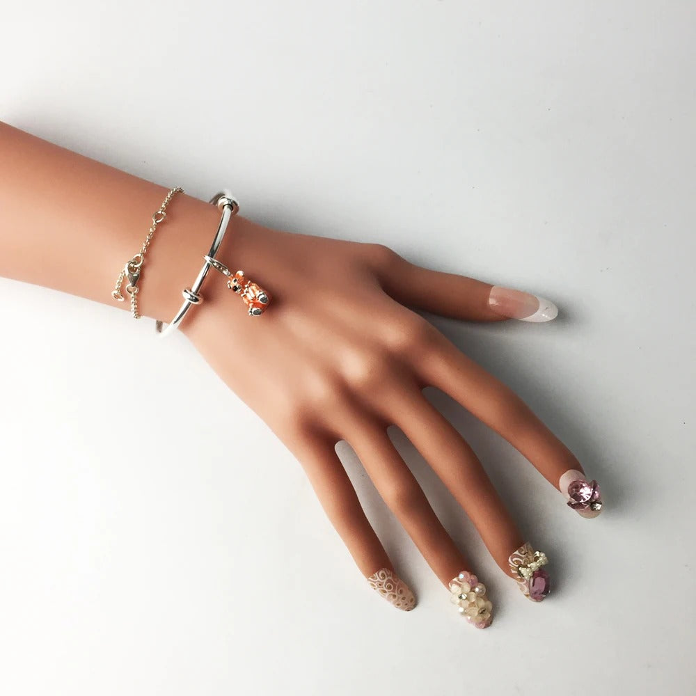 925 Sterling Silver Bracelet Bangle – Bead & Charm Carrier Karma Jewelry Gift for Women & Men