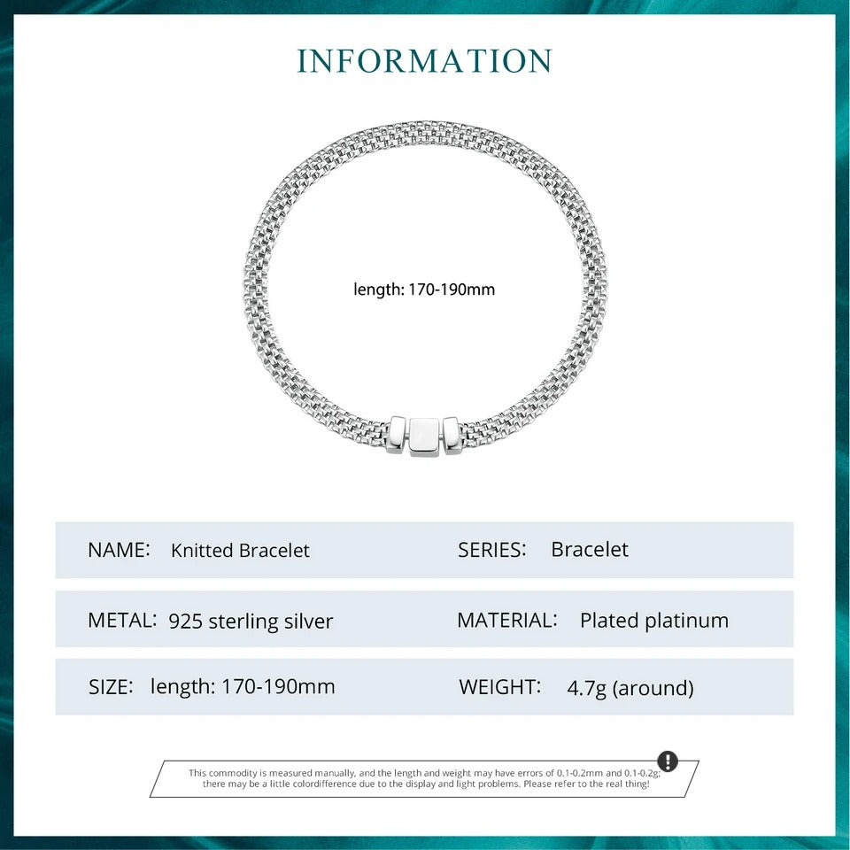 Bamoer 925 Sterling Silver Classic Square Buckle Bracelet – Retro Braided Silver Chain Link Women’s Platinum Plated Jewelry