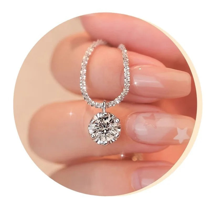 Sparkling Sterling Silver Zircon Pendant Necklace – Women’s Fashion Clavicle O-Chain Versatile Jewelry