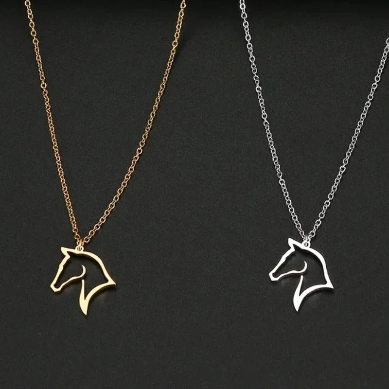 Stainless Steel Horse Pendant Necklace – Hollow Animal Jewelry for Women & Unisex Birthday Gift