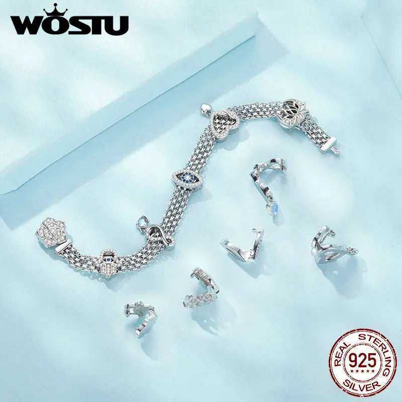 WOSTU 925 Sterling Silver Rose Flat Chain Bracelet – Sparkling Zirconia Flower Charm Bangle for Women Birthday Gift