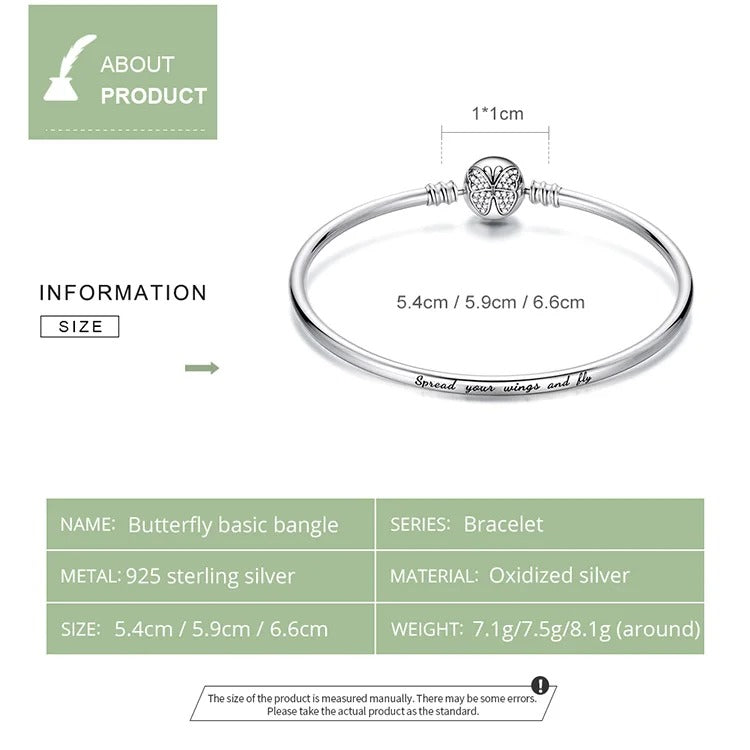 WOSTU 925 Sterling Silver Butterfly Bangle – Engraved “Spread Your Wings and Fly” Chain Bracelet Charm for Women CTB084