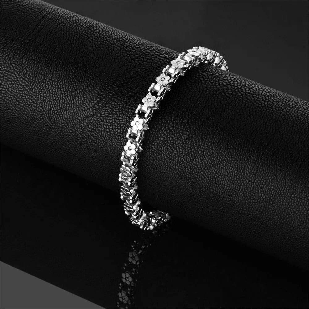 Punk Flower Box Chain Bracelet for Women – Gold & Silver Stainless Steel Chain Link Jewelry 2025