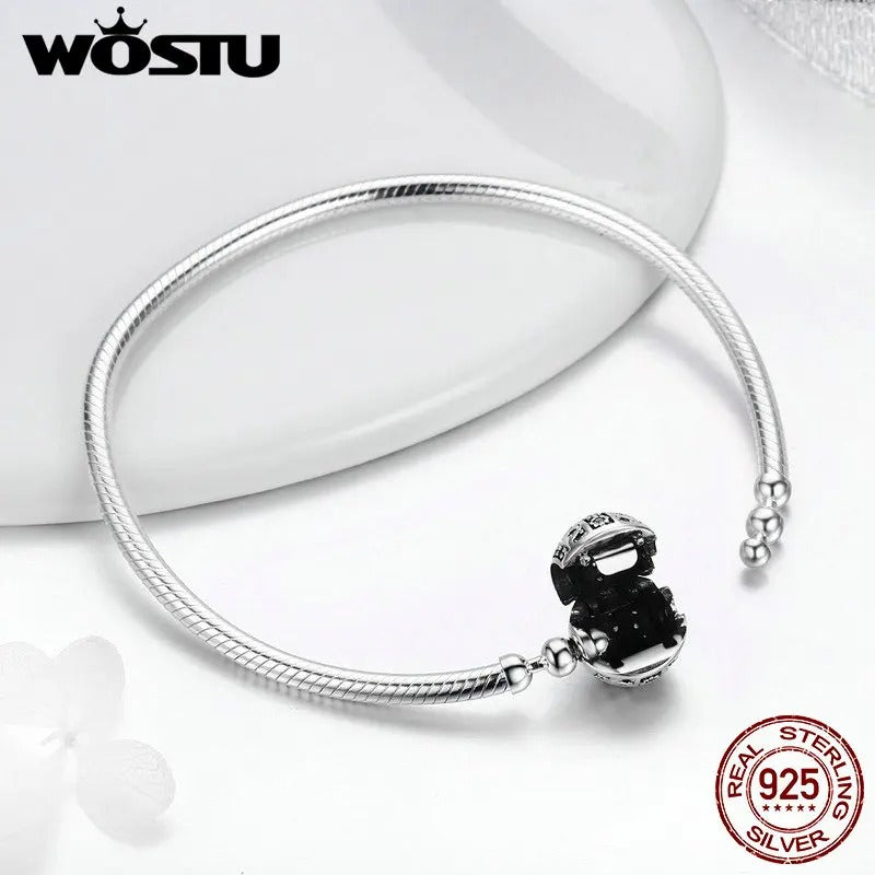 WOSTU 925 Sterling Silver Sparkling Ball Bracelet – Women’s Bangle Fit DIY Charms & Beads Original Jewelry Gift CQB062