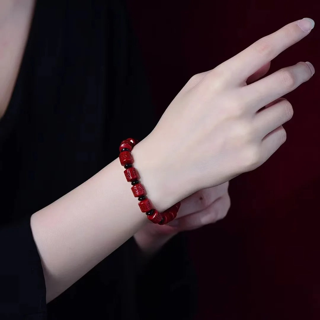 Unisex Six-Character Mantra Cinnabar Bracelet – Spiritual Bead Charm Bracelet, Pandora Style Unisex Jewelry Gift