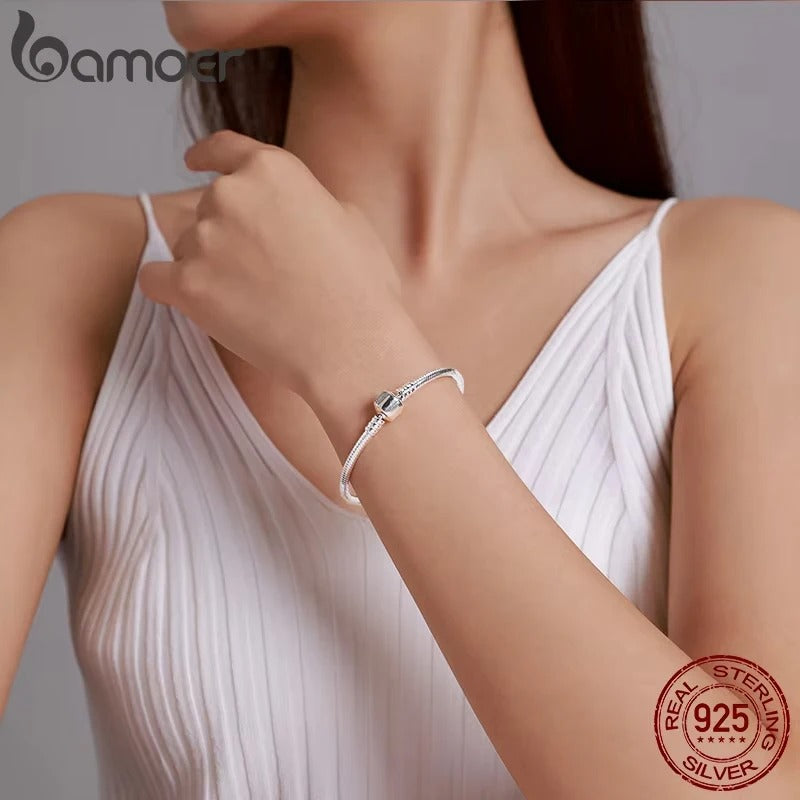 Bamoer Authentic 925 Sterling Silver Snake Chain Bangle & Bracelet for Women – Luxury Jewelry Gift 17–22CM (PAS902)