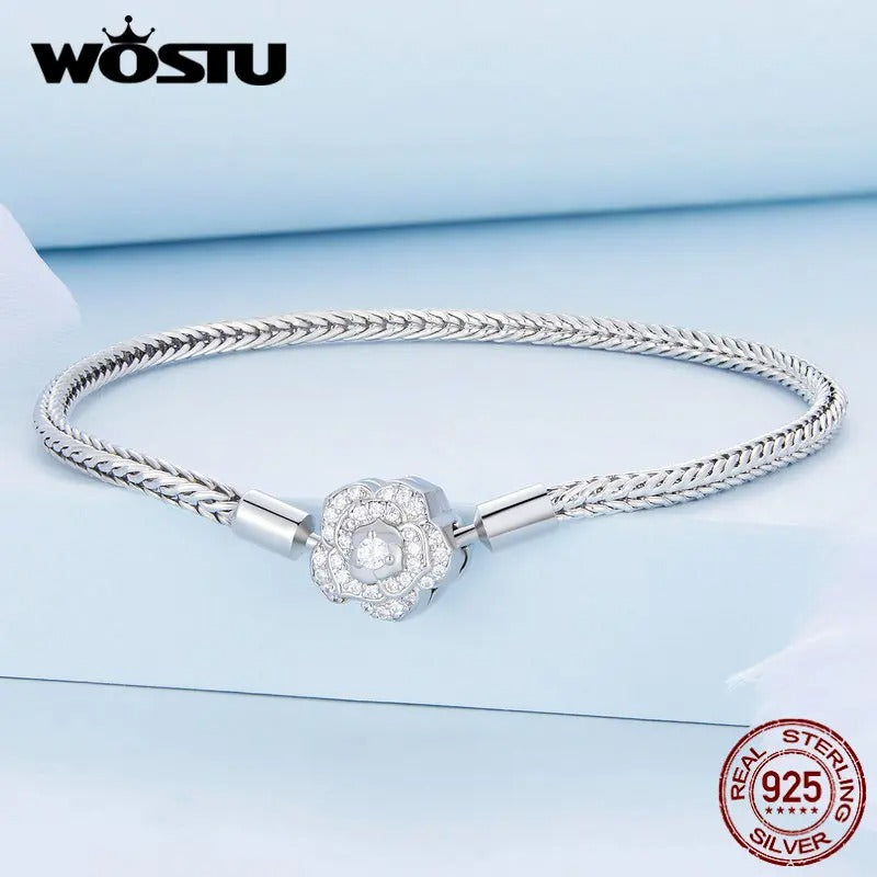 WOSTU 925 Sterling Silver Heart-Shaped Moonstone Butterfly Bracelet – Women’s DIY Charm Bangle Jewelry Gift