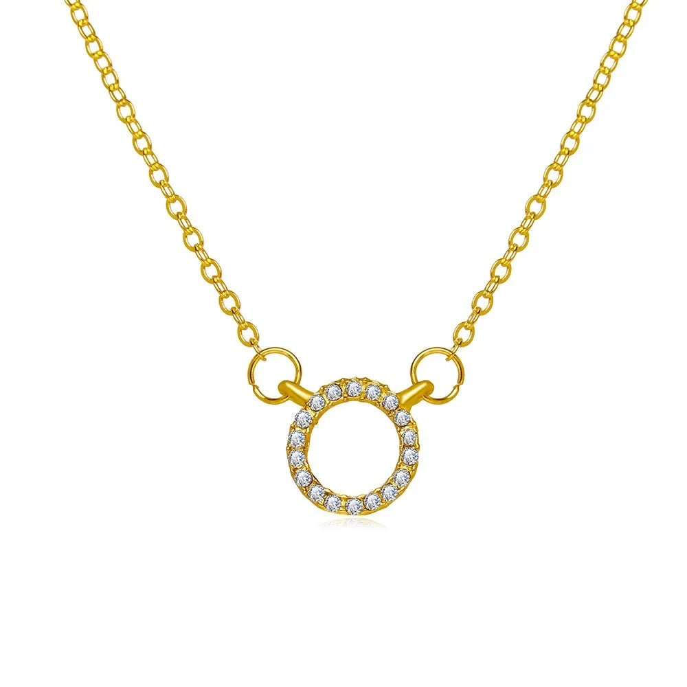 Fashion Crystal Circle Pendant Necklace – Elegant Golden Color Women’s Jewelry for Party & Gifts