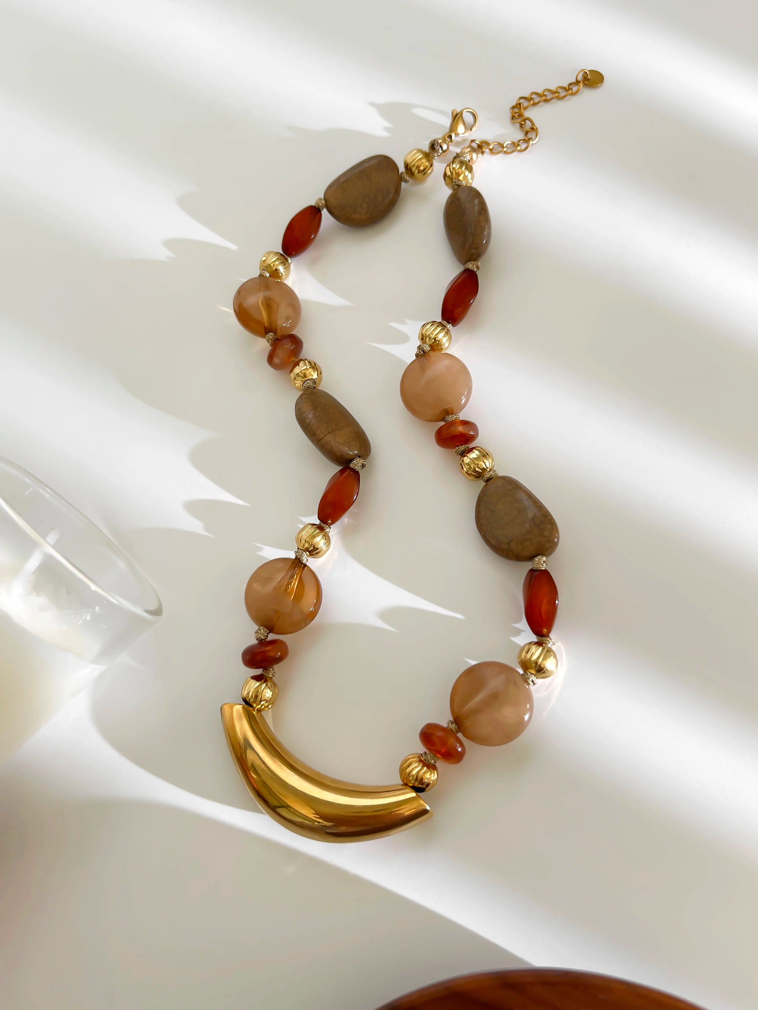 GHIDBK Handmade Resin Beads Choker Necklace – Gold Plated Irregular Tube Chain Jewelry for Women