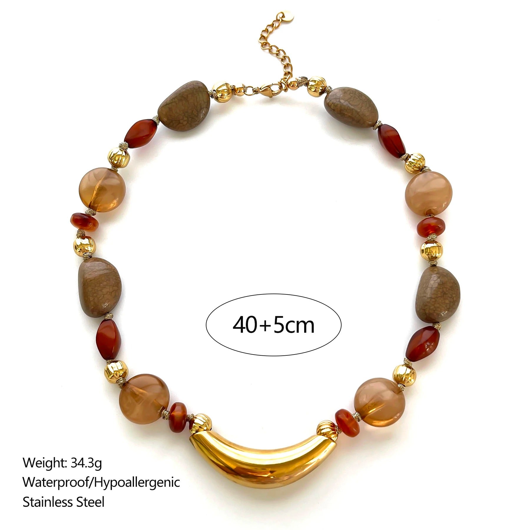 GHIDBK Handmade Resin Beads Choker Necklace – Gold Plated Irregular Tube Chain Jewelry for Women