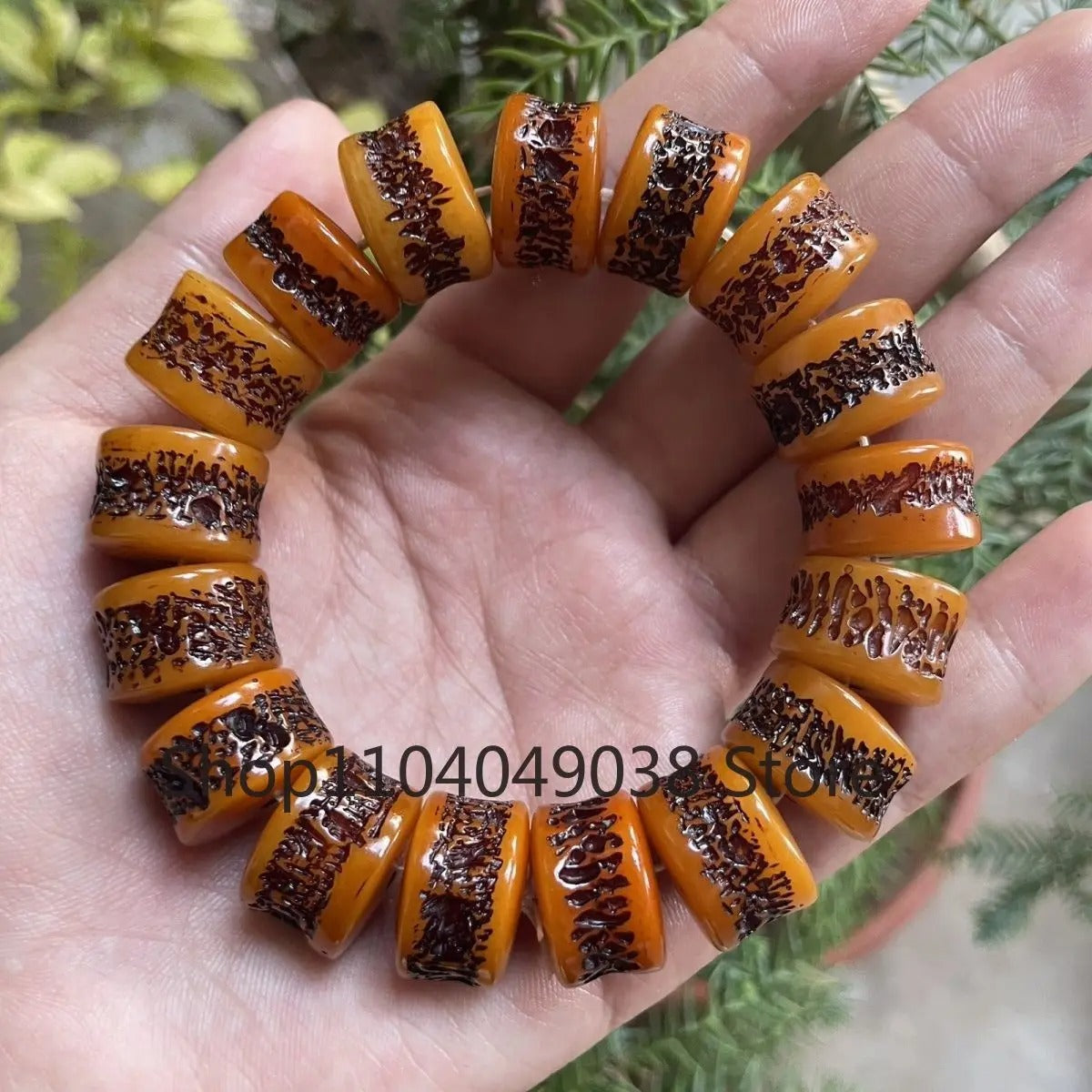 Natural Amber Beeswax Abacus Beaded Bracelet – Handmade Men’s Jewelry Gift, Fashion Pandora Style Charm Bracelet