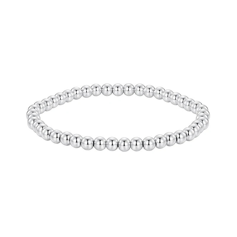 Bamoer 925 Sterling Silver Bead Ball Bracelet – Stretchable Elastic White Gold Plated Stackable Bracelet for Women BSB175