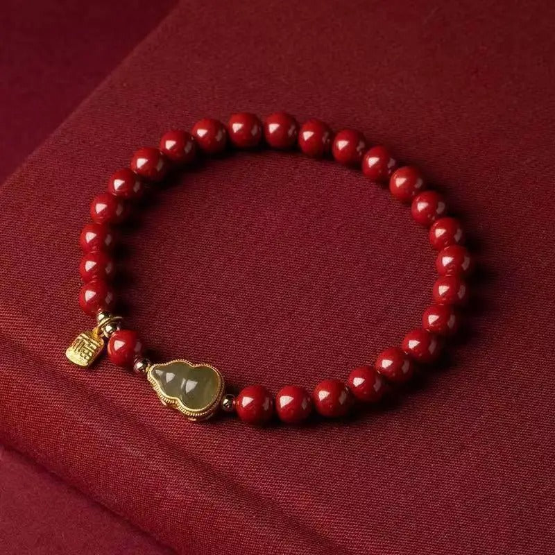 Authentic Natural Cinnabar Jade Gourd Bracelet & Necklace – Spiritual Pandora Style Jewelry Gift