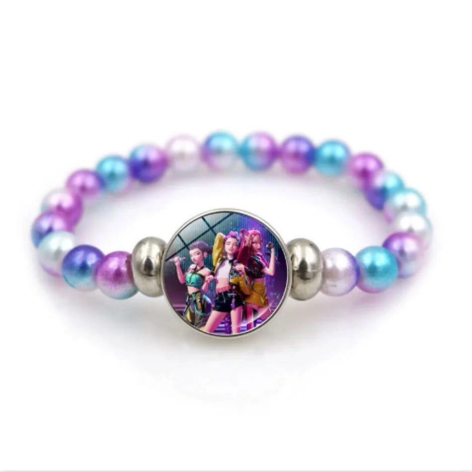 KPop Demon Hunters Beaded Bracelet – Cute Cartoon Figure Fashion Wristband for Girls & Kids Christmas Jewelry Gift
