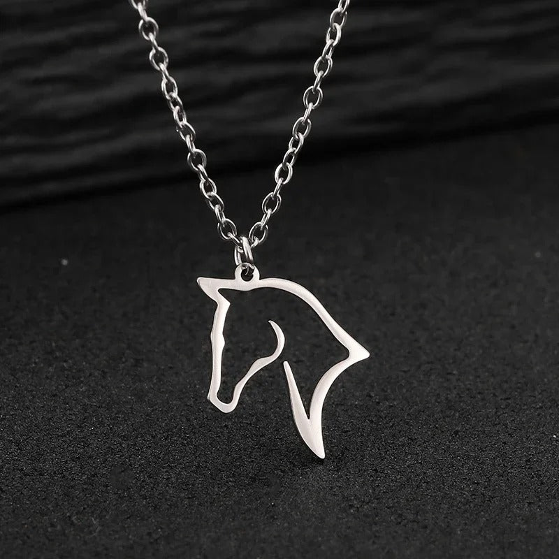 Stainless Steel Horse Pendant Necklace – Hollow Animal Jewelry for Women & Unisex Birthday Gift