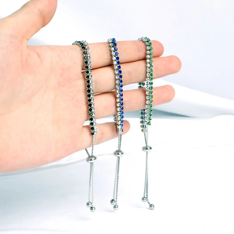 HuiSept 925 Sterling Silver Adjustable Bracelet – Women’s Wedding Jewelry with Cubic Zircon Gemstone