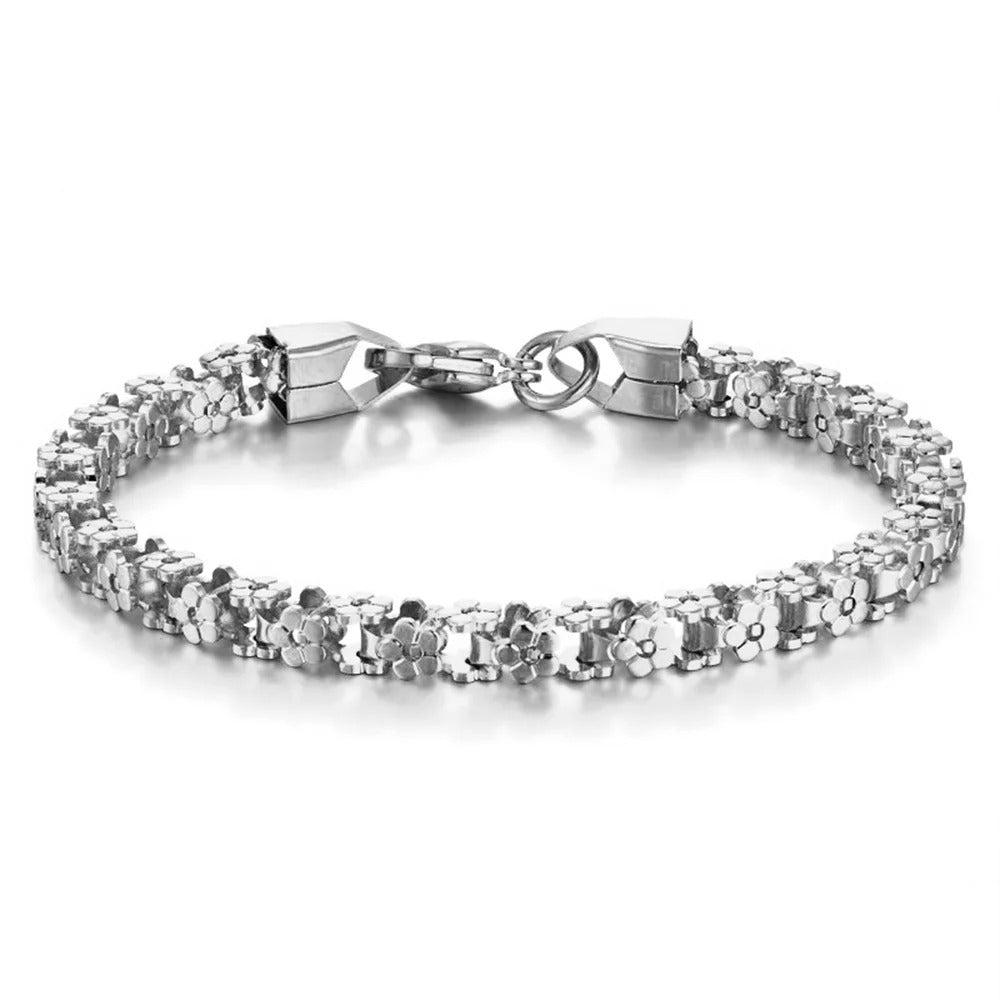 Punk Flower Box Chain Bracelet for Women – Gold & Silver Stainless Steel Chain Link Jewelry 2025