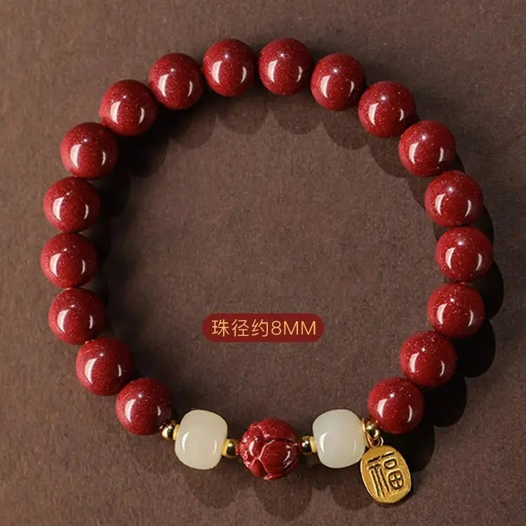 Natural Cinnabar Lotus Purple-Gold Wealth Bracelet – Upscale Jewelry Gift, Fits Pandora Style Charms