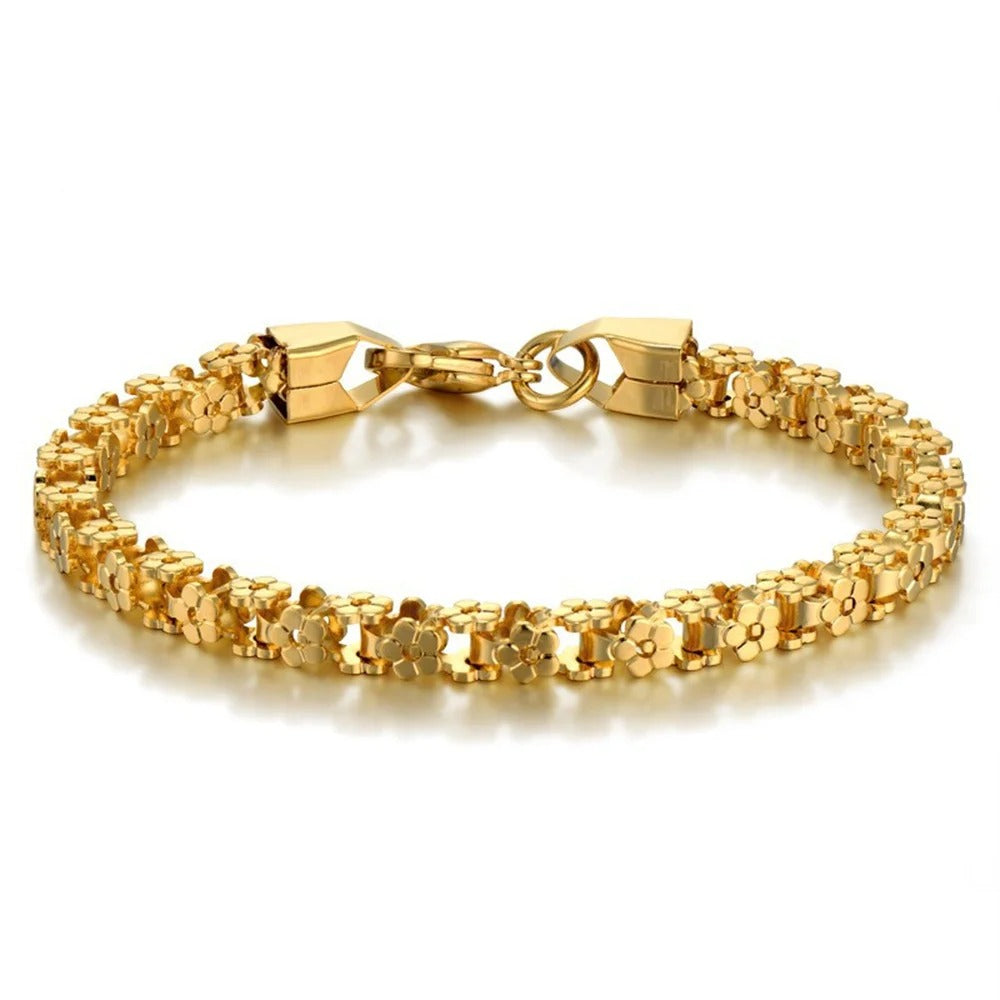 Punk Flower Box Chain Bracelet for Women – Gold & Silver Stainless Steel Chain Link Jewelry 2025