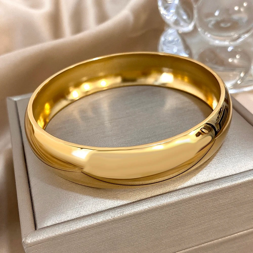 Simple Smooth Stainless Steel Wide Bangle Bracelet – Unisex Punk Chunky Glossy Stackable Jewelry for Men & Women