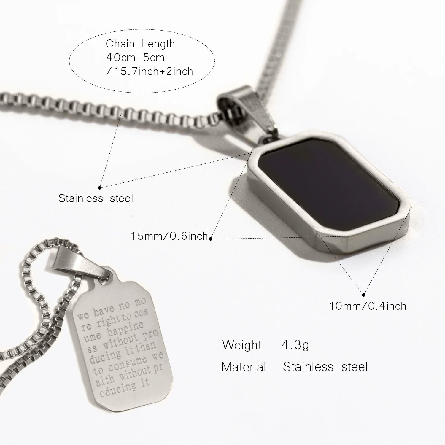 Classic Square Pendant Necklace – Stainless Steel Minimalist Jewelry for Women Daily & Party Wear