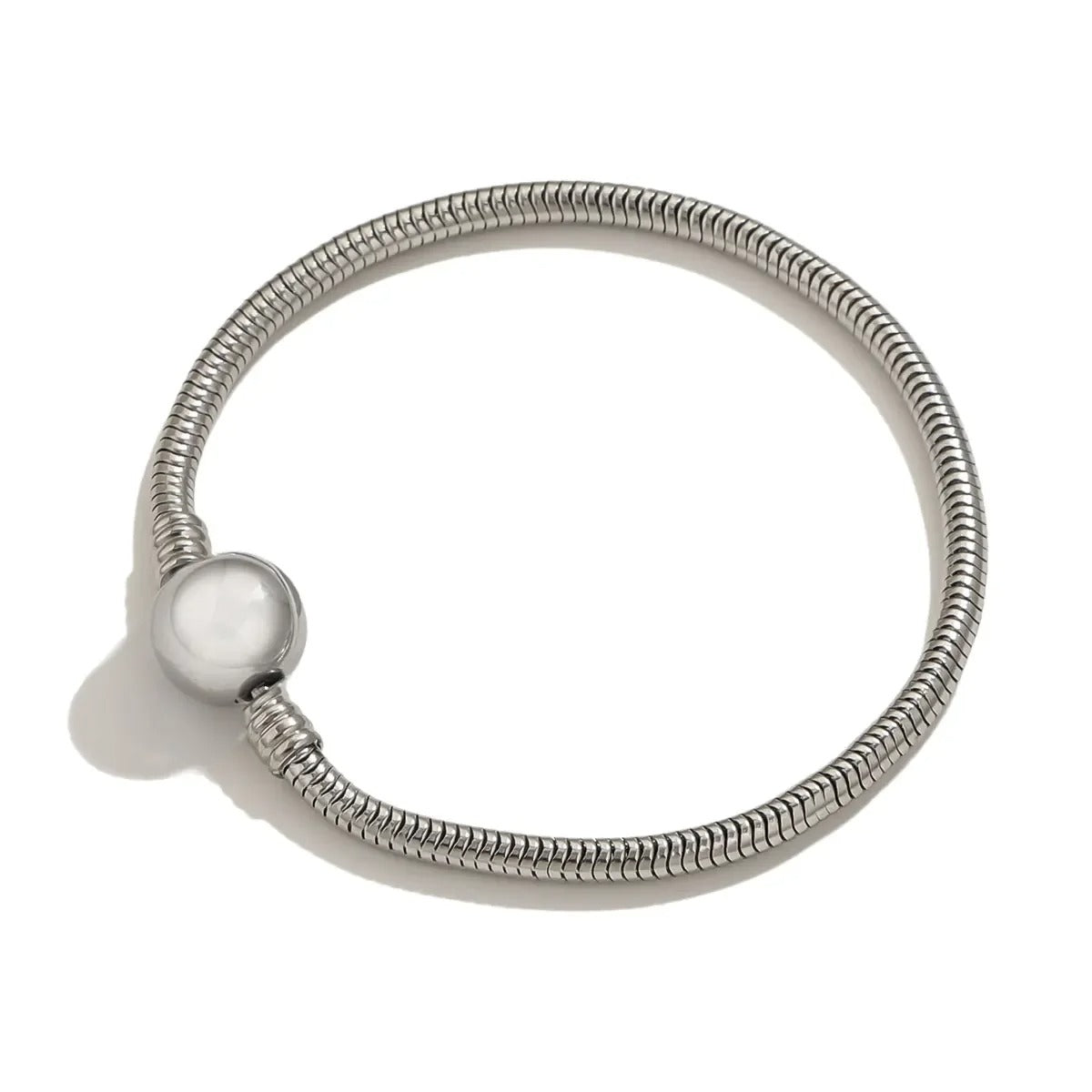 Stainless Steel Snake Chain Charm Bracelet with Heart Clasp – DIY Jewelry Making Supplies, Fits Pandora Style Beads & Charms