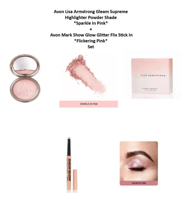 Avon Lisa Armstrong Highlighter Powder Pink + Mark Show Glow Glitter Stick Pink