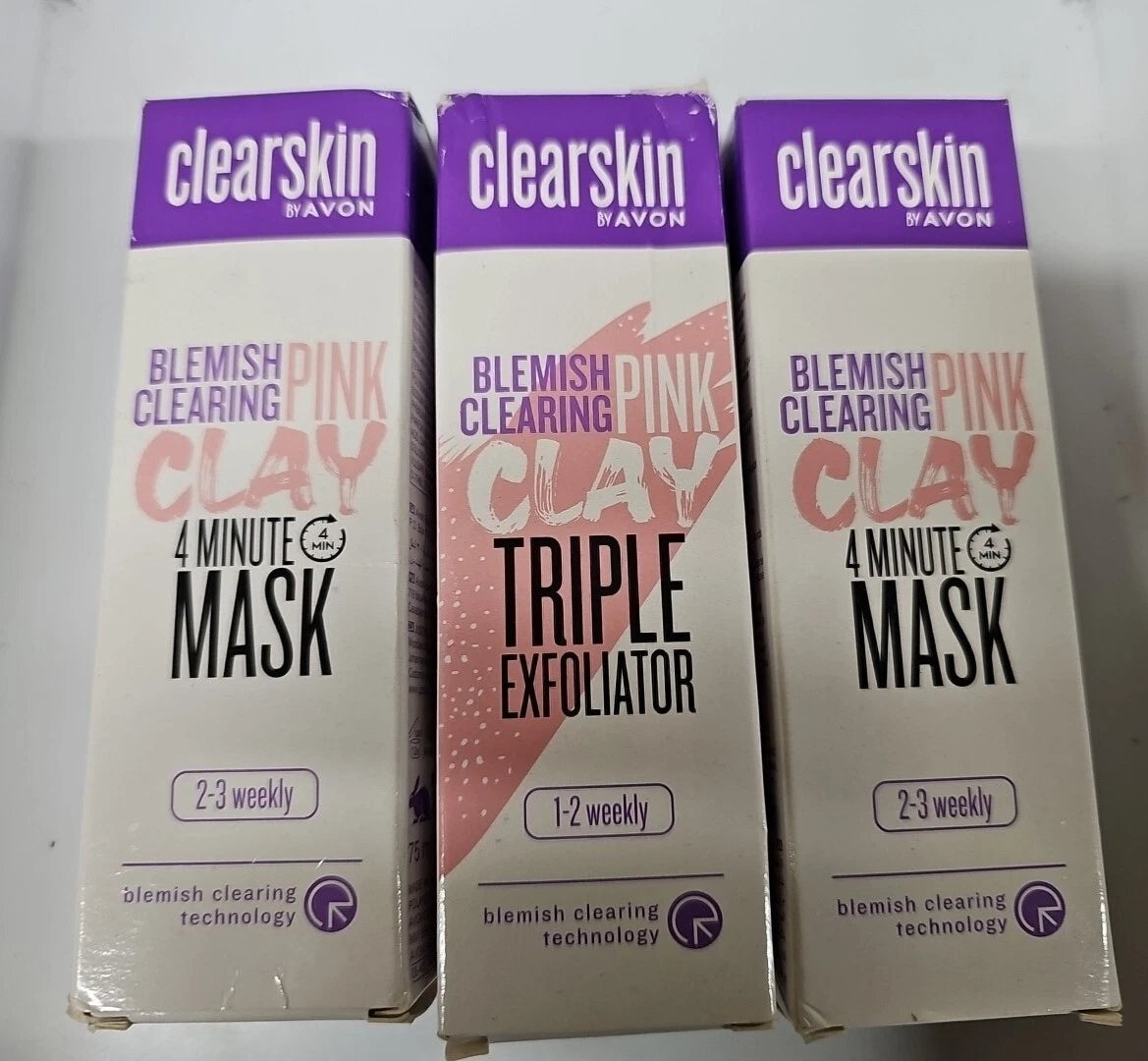 3x Avon Clearskin Blemish Clearing Pink Clay Mask, 4 Minute Mask,New & Boxed
