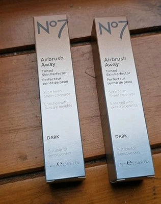 2pc Boots No7 DARK Airbrush Away Tinted Skin Perfector BNIB Sealed X2 40ml