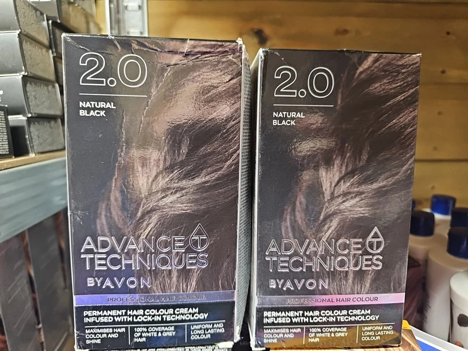 X2 AVON ADVANCE TECHNIQUES PERMANET HAIR COLOUR dye 2.0 Natural  Black